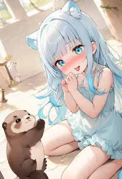「こ…こう？」カワウソに可愛さの弟子入りする女の子