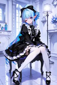 黒衣の静輪が椅子の影をやさしく抱く