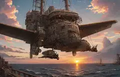 夕日と飛空船