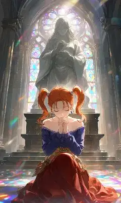 聖堂に祈る赤髪の少女