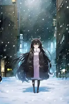雪と街に溶け込む少女