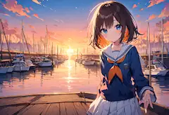 暁の水平線に