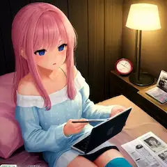 深夜のピンクヘア作業中
