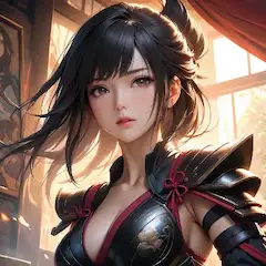 紅と黒の甲冑を纏う黒髪の美女