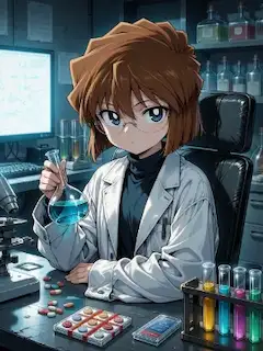 夜の研究室の少女