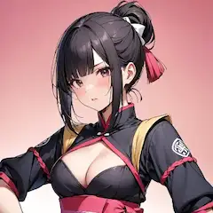 紅潮する黒髪の美女