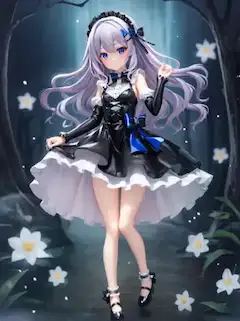月下の森で舞う銀髪の乙女