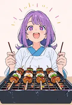 夏の夜に輝く、焼き鳥と少女の笑顔