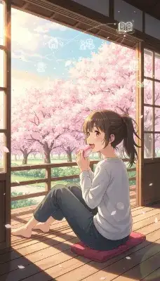 桜を眺める少女