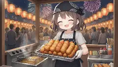 串カツ露店の少女