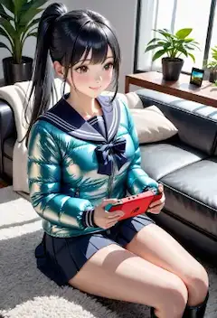 TVゲームに興じるJK