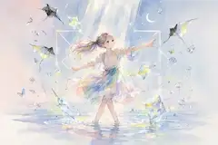 夢の海で星の凧を追いかける少女