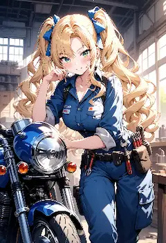 笑顔のメカニックと青い相棒の時間