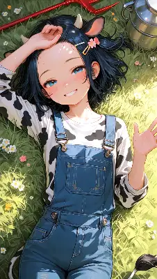 牛娘の草原休憩と小さな冒険