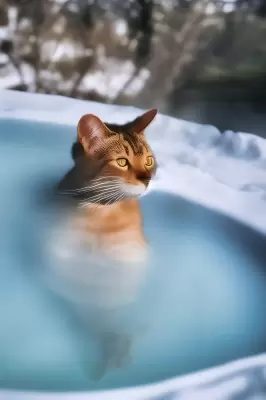 ネコも寒けりゃ温泉につかる