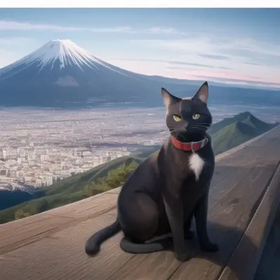 黒猫と富士山