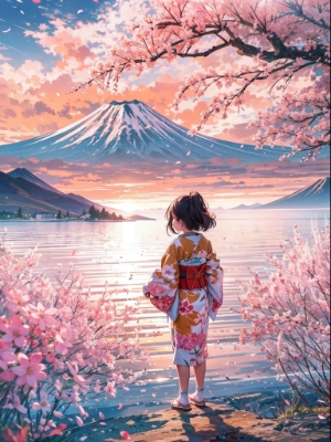 富士山と女の子