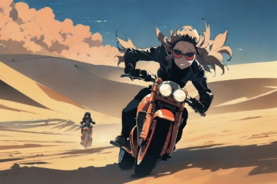 砂漠でバイク