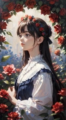 薔薇を持つ女性の肖像画