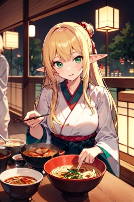 食べ歩きエルフ・a curry udon