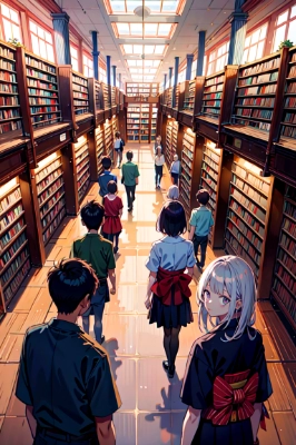 みんなで図書館に行こう！！（５枚）レトロモダン街シリーズ56