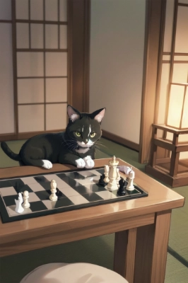 チェスをする猫