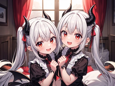 魔族の双子の幸せな笑顔