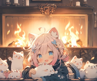 猫と暖炉