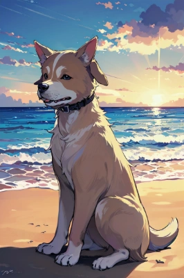 浜辺で見かけた犬