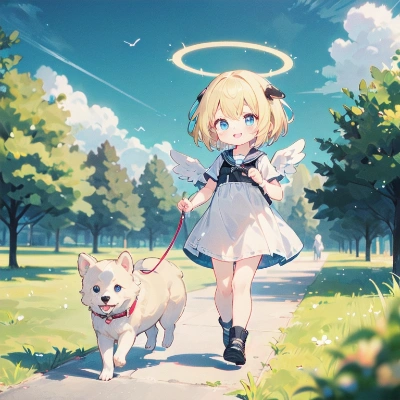 天使と犬の散歩