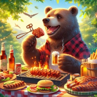 焼き肉パーティ中の熊
