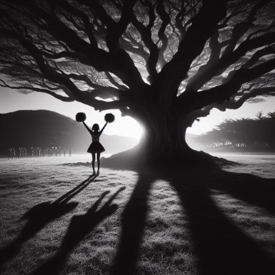 伝説の木の下で誰かが来るのを待っているチアガールの影