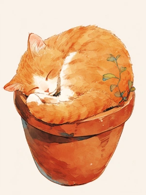 猫と植木鉢。
