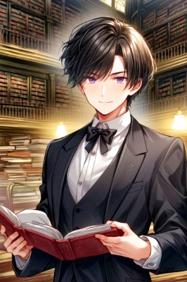 図書館で読書をしている、黒髪短髪男性◆その1(7枚)