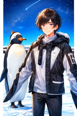 ペンギンと黒髪短髪男性★(4枚)