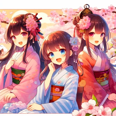 桜と着物っぽい女の子達♥(11枚)