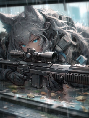 狙撃手、狼。