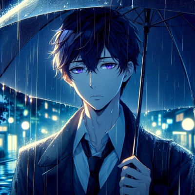 傘をさして、夜歩く黒髪短髪男性…(20枚)その1