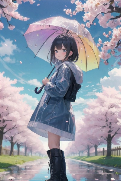 お題…『傘』をさして桜並木をお散歩している癸卯(みずのとう)さん🌸