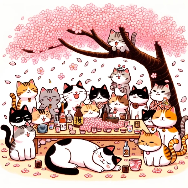 お花見する猫さん 宴会編
