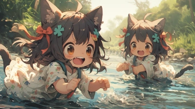 猫水遊び