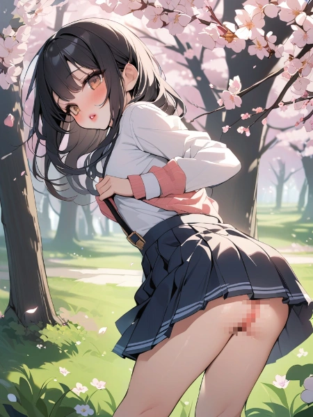 桜の下の女の子