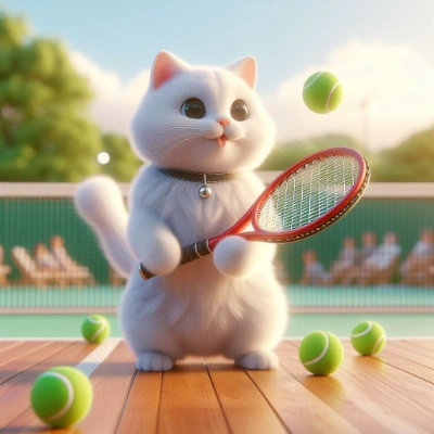 テニスをする白猫