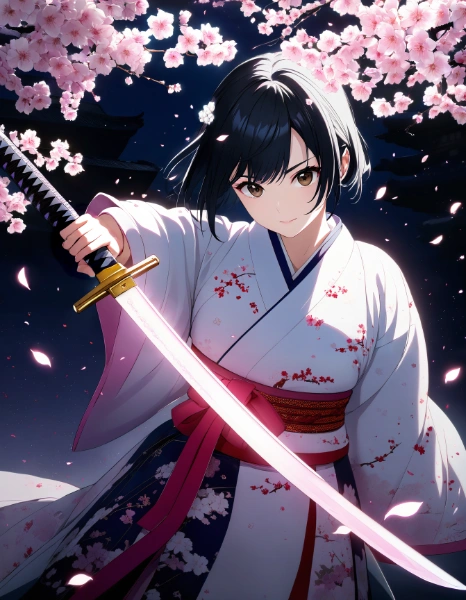 黒髪ソロ・桜と日本刀